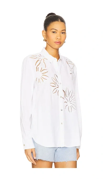 Rails Samar Floral Embroidery Detail Linen Blend Button-up Shirt In White