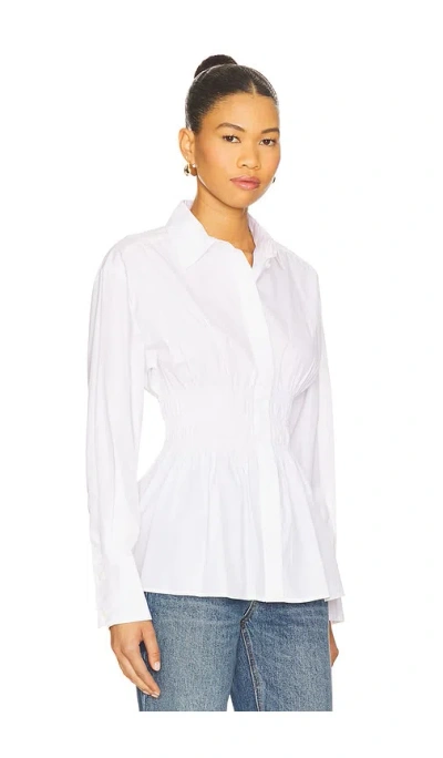 Rag & Bone Blythe Cotton Smocked Waist Peplum Button-up Shirt In White