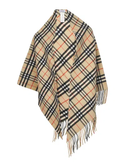 Burberry Beige Check Wool And Cashmere Cape
