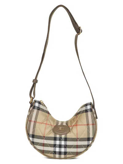 Burberry Curved Shoulder Bag With Classic Check Pattern And Gold-tone Hardware