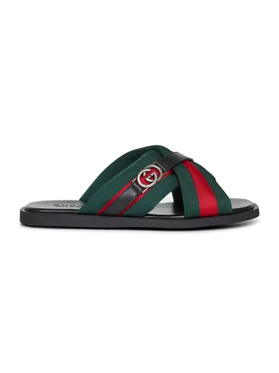 Gucci Web Sandals With Interlocking G In Black