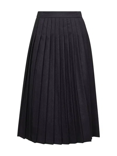 Prada Abbigliamento Anthracite Flannel Pleated Midi Skirt