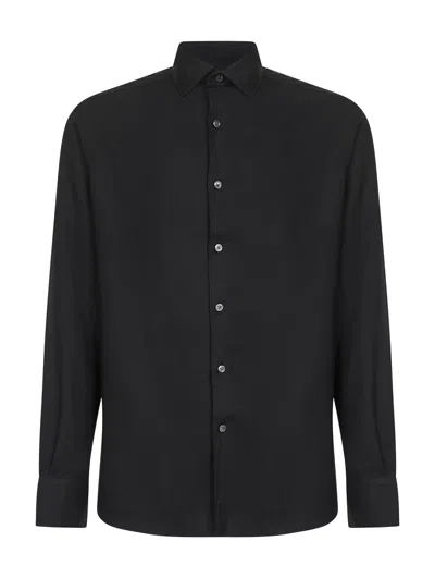 Zegna Cashco Spread-collar Cotton-blend Twill Shirt In Black
