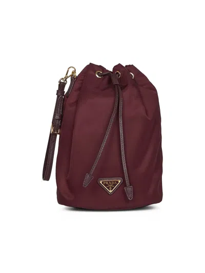 Prada Accessori Pelletteria Burgundy Bucket Pouch Bag