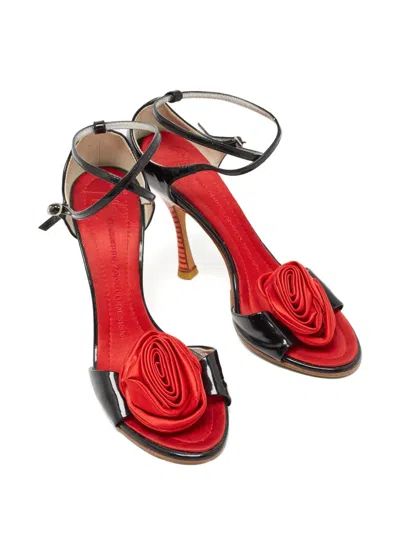 Pre-owned Giuseppe Zanotti Vintage  105mm Rose-embellished Sandals In Black