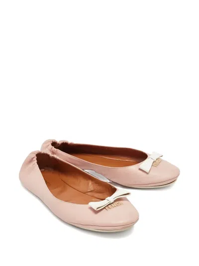 Pre-owned Fendi Bow-detailing Ballet Flats In Pink