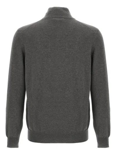Brunello Cucinelli Half-zip High Collar Ribbed Sweater In Gray