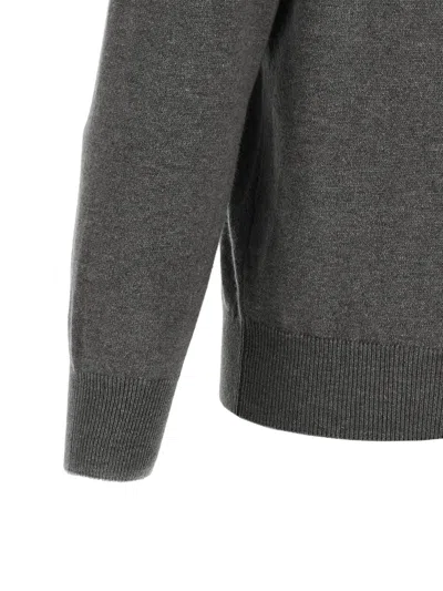 Brunello Cucinelli Half-zip High Collar Ribbed Sweater In Gray