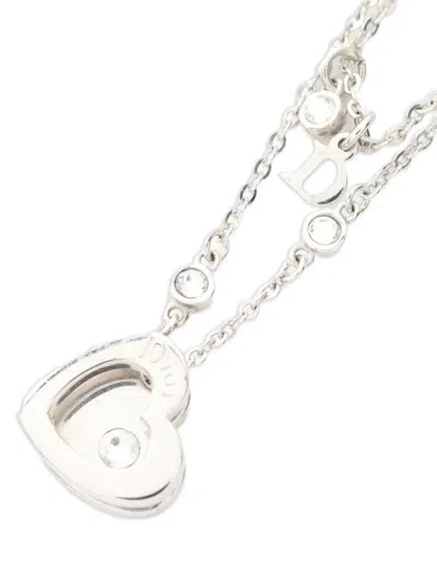 Pre-owned Dior 2000s Heart Double Chain Necklace In Silver