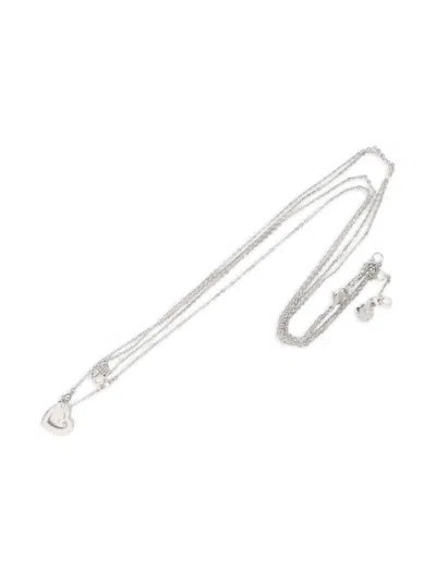 Pre-owned Dior 2000s Heart Double Chain Necklace In Silver