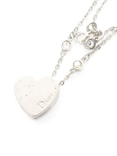 Pre-owned Dior 2000s Heart Double Chain Necklace In Silver