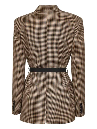 Blanca Vita Brown Houndstooth Gasteria Belted Blazer In Multi