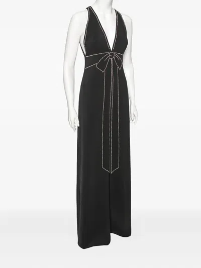 Pre-owned Moschino Plunging-neckline Bow-embellished Gown In Black