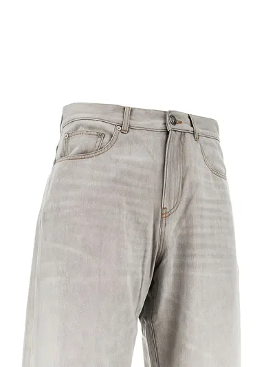 Palm Angels `curved Logo` Loose Jeans In Gray