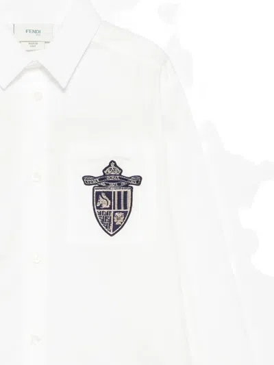 Fendi Embroidered-shield Shirt In White