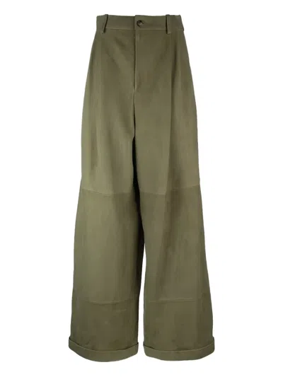 Loewe Wide-leg Trousers With Belt Loops And Back Pocket In Green