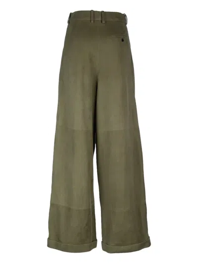 Loewe Wide-leg Trousers With Belt Loops And Back Pocket In Green