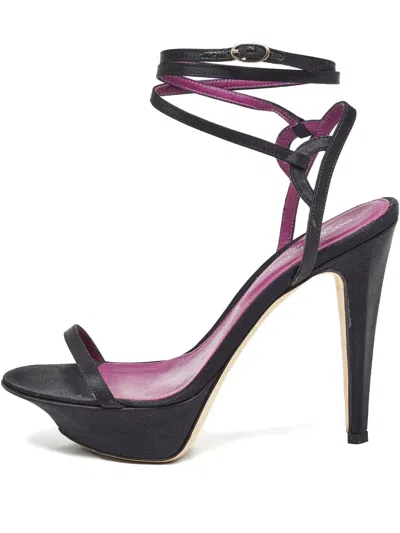 Pre-owned Sergio Rossi Vintage  120mm Platform Satin Sandals In Black