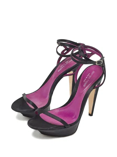 Pre-owned Sergio Rossi Vintage  120mm Platform Satin Sandals In Black