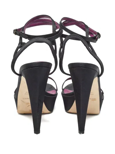 Pre-owned Sergio Rossi Vintage  120mm Platform Satin Sandals In Black
