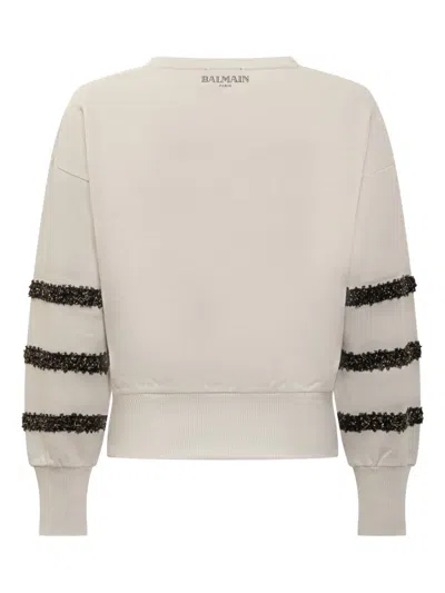 Balmain Embellished Stripe Sweatshirt In Neutral