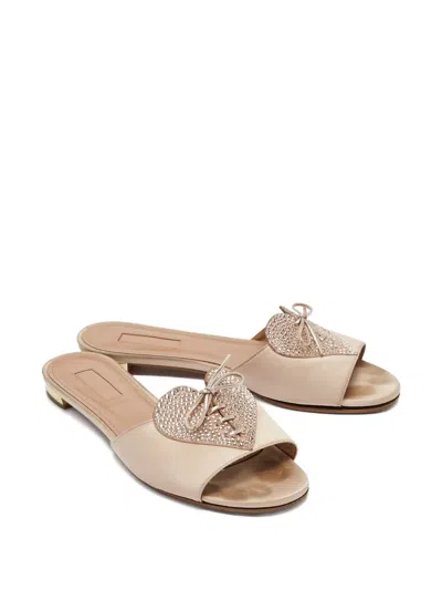 Pre-owned Aquazzura  Crystal-heart Sandals In Neutral