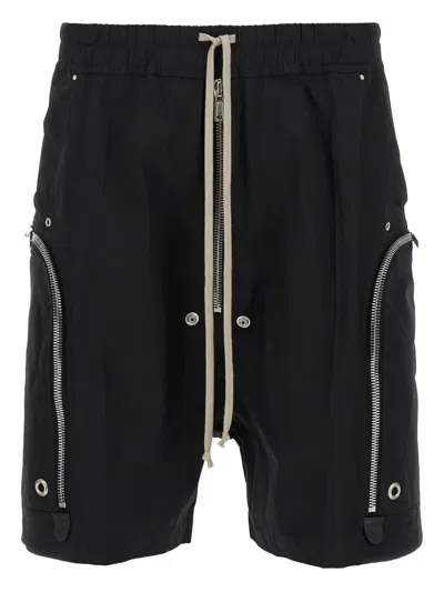 Rick Owens Bermuda Shorts With Elastic Waistband And Zipper Accents In Black