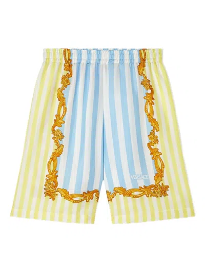 Versace Baroque-print Striped Shorts In Multi