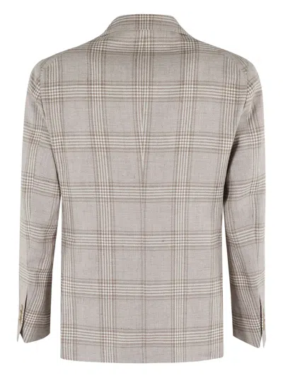 Tagliatore Checked Linen Jacket In Neutral