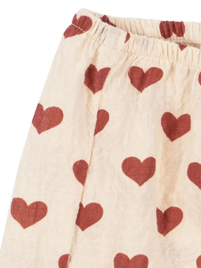 Konges Sløjd Heart-print Tie-detail Shorts In Brown