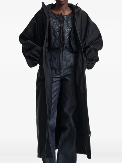 Cecilie Bahnsen Hooded Drawstring Parka Coat In Black