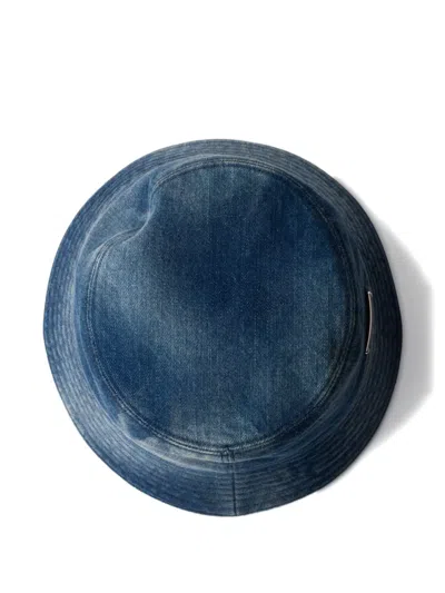 Prada Triangle-logo Denim Bucket Hat In Blue