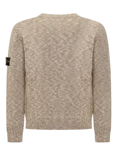 Stone Island Crew Neck Patch Sweater In Brown