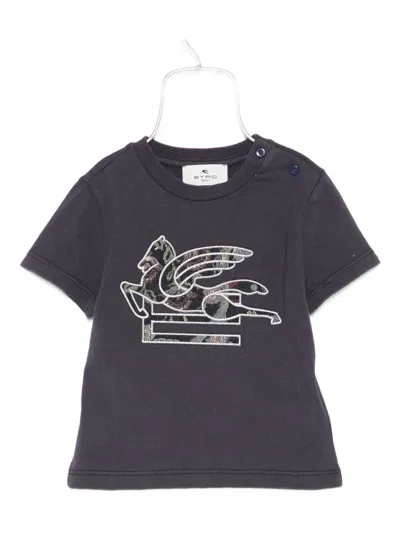 Etro Pegasus-motif Cotton T-shirt In Gray