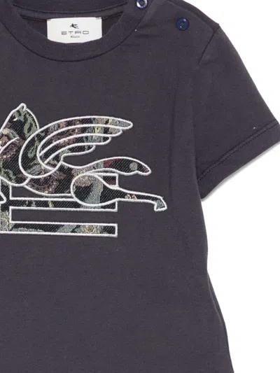 Etro Pegasus-motif Cotton T-shirt In Gray