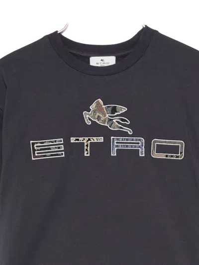 Etro Pegasus-motif Cotton T-shirt In Black