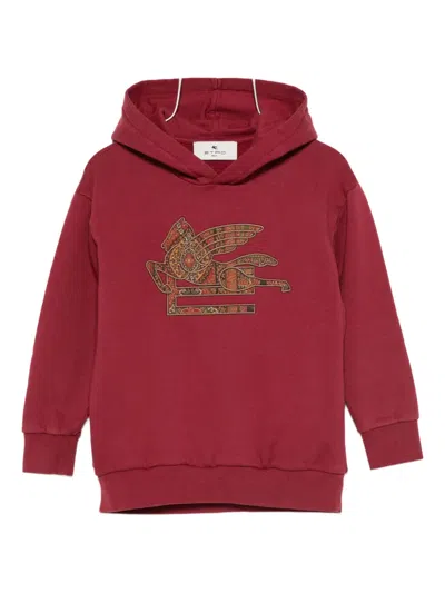 Etro Pegasus-motif Hoodie In Burgundy