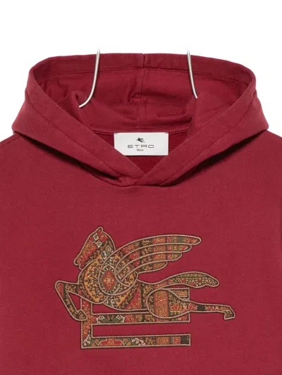 Etro Pegasus-motif Hoodie In Burgundy