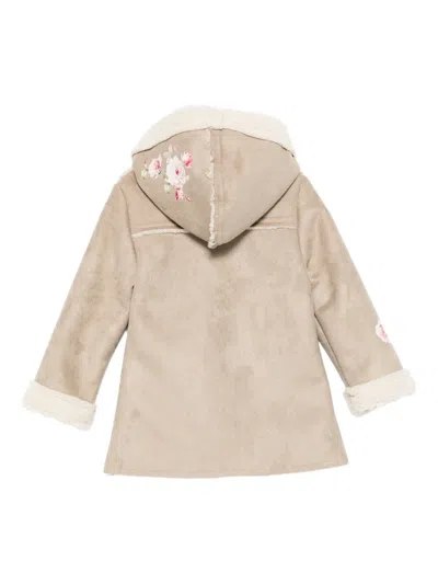 Lapin House Floral-print Hooded Coat In Neutral