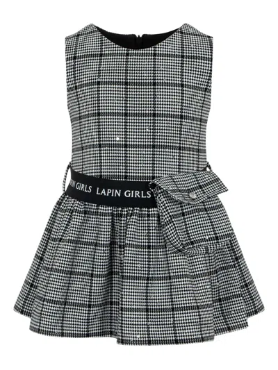 Lapin House Check-print Embellished Dress In Black