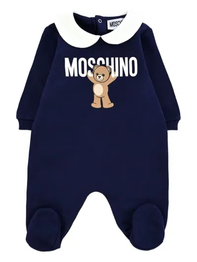 Moschino Teddy-print Peter Pan-collar Romper In Blue