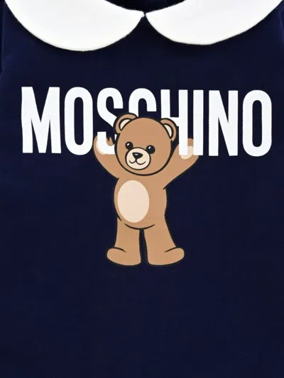 Moschino Teddy-print Peter Pan-collar Romper In Blue