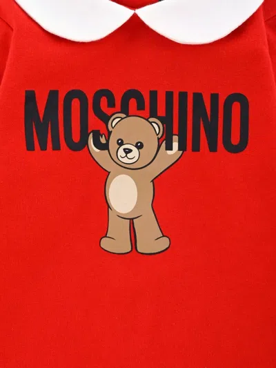 Moschino Teddy-print Peter Pan-collar Romper In Red