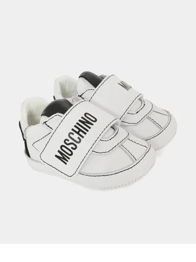 Moschino Logo-strap Leather Sneakers In White