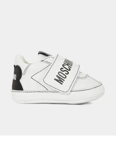Moschino Logo-strap Leather Sneakers In White