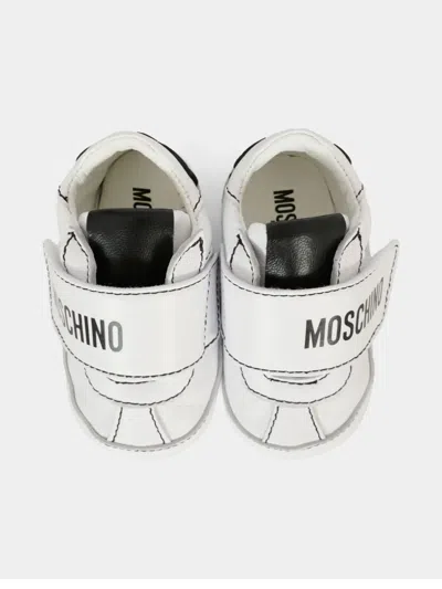 Moschino Logo-strap Leather Sneakers In White