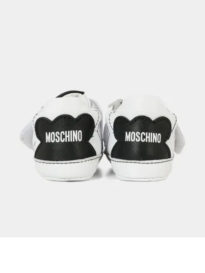 Moschino Logo-strap Leather Sneakers In White