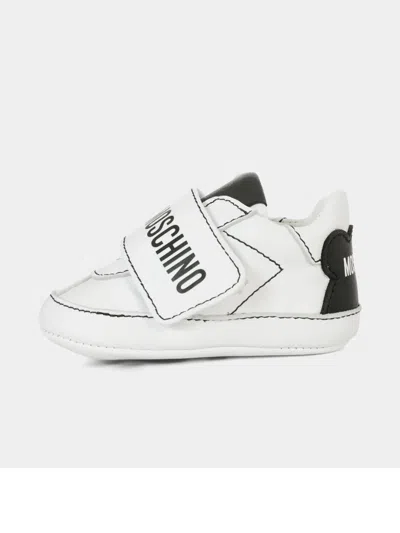Moschino Logo-strap Leather Sneakers In White