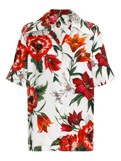 Dolce & Gabbana Flower-print Charmeuse Shirt In Multi