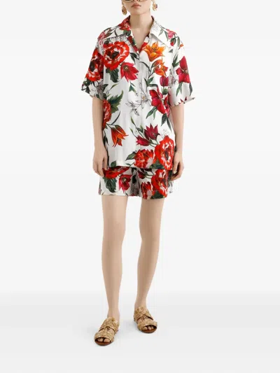 Dolce & Gabbana Flower-print Charmeuse Shirt In Multi